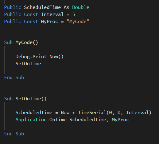 vba application ontime