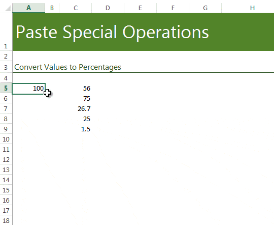 paste special convert values to percentages