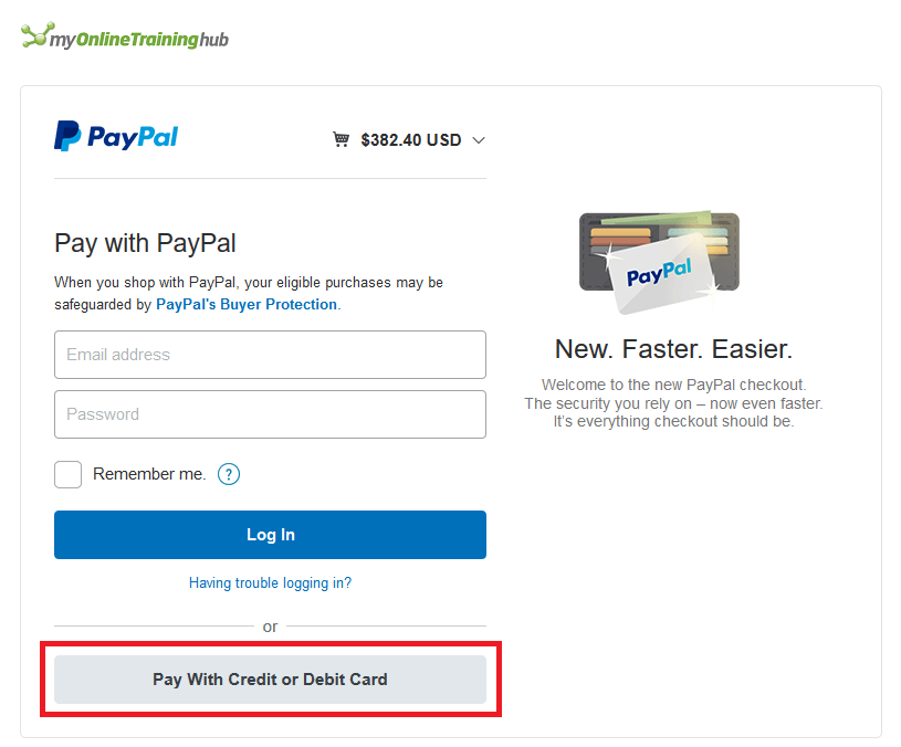 Use a credit card to pay on Paypal