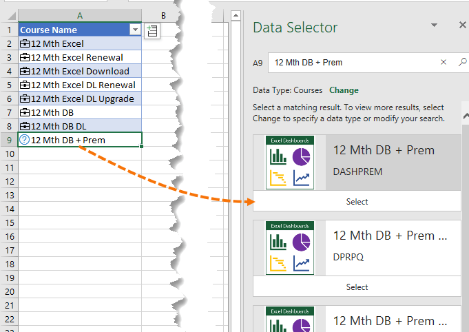 Excel Data Type Selector