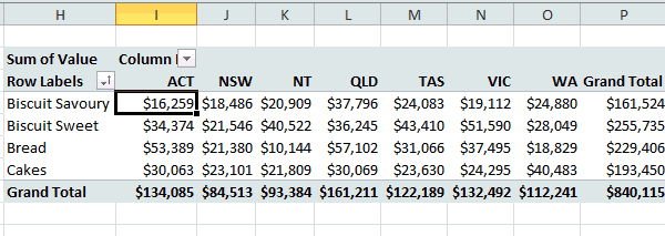 type in sort order for a pivot table