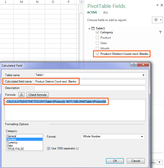 distinct count excluding blank cells