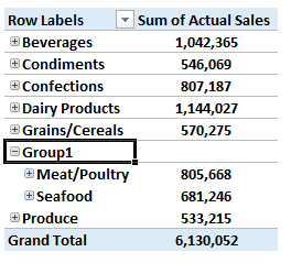 Excel PivotTable new group