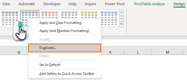 Duplicate Pivot Table style