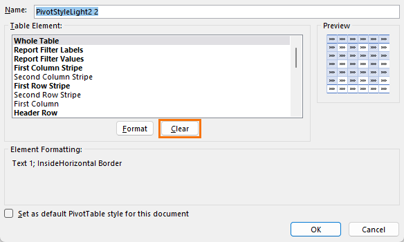 clear bold formatting in Pivot Table style