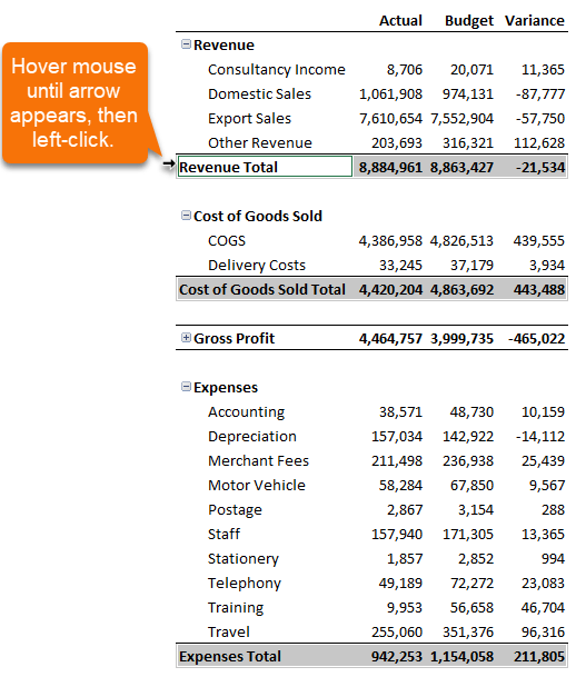 Select element in Pivot Table style