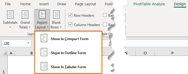 change report layout for a pivot table