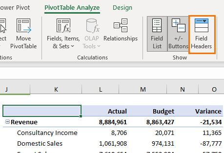 Customize row header and field headers