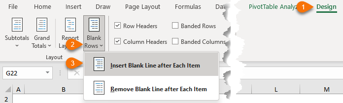 add blank rows to Pivot Table