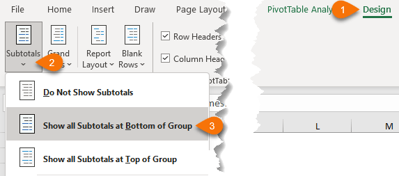 Change position of subtotals in Pivot Table