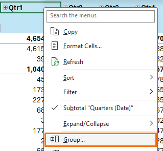 Modify default pivot table groupings