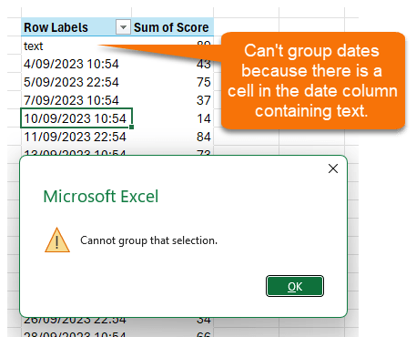 Dates must not include text