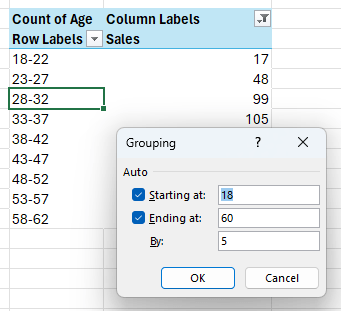 Grouping data into bands