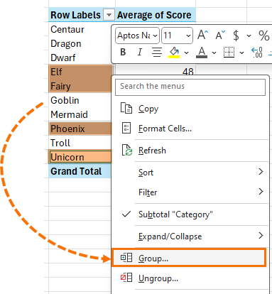 Grouping data into custom groups