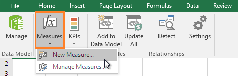 insert new measure power pivot excel 2016