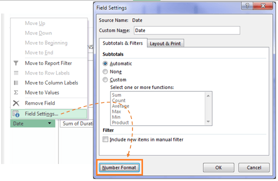 change how dates are displayed in pivot table