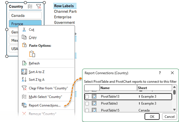 Connecting a slicer to multiple pivottables