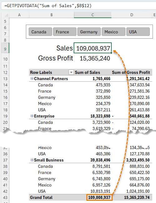 Using GETPIVOTDATA to get values from a pivottable