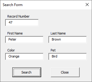 Populated user form
