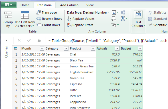 power query grouped data