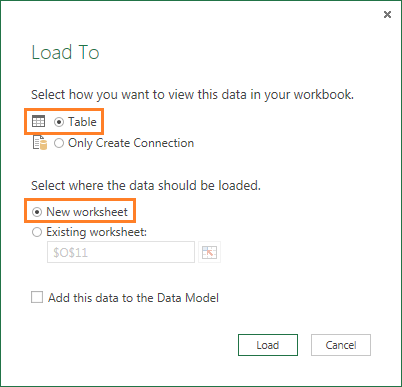 close and load to table