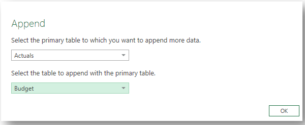 append queries dialog box