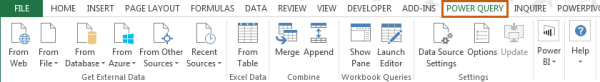 Power Query ribbon Excel 2013