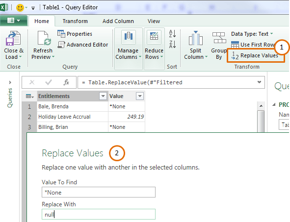 power query replace values