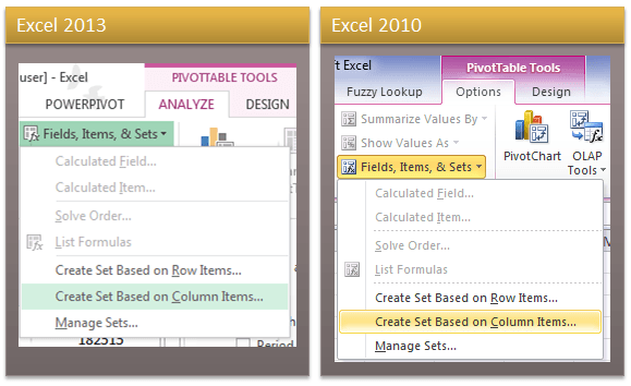 PivotTable fields, items and sets