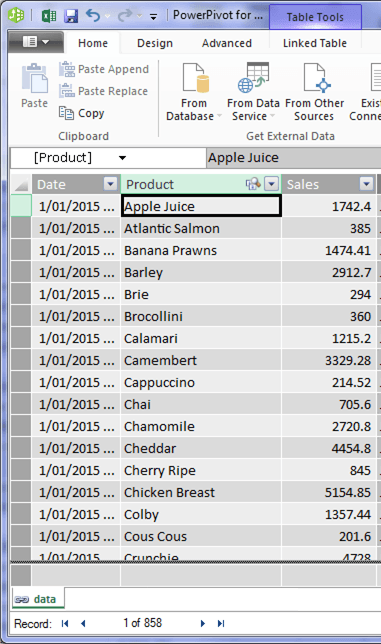 Power Pivot window