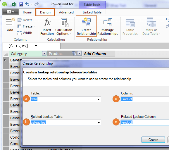 create relationships in Power Pivot