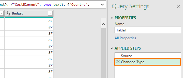 power query changed type