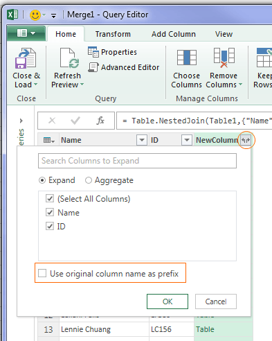 power query expand column