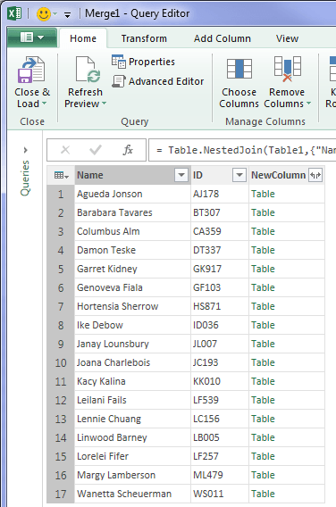 power query editor window