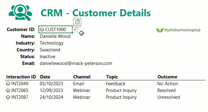 CRM database in Excel