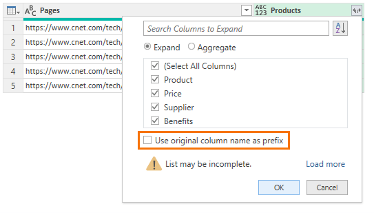 do not use original column name as prefix