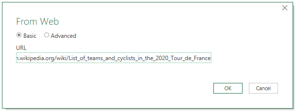 Power Query Get Data from Web dialog box
