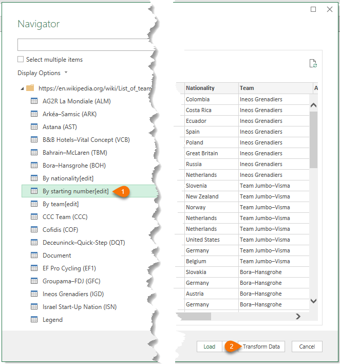 Power Query Get Data from Web navigator