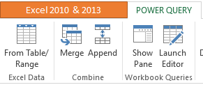 Power Query menu Excel 2010 and 2013