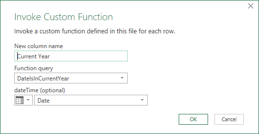 Custom Function dialog