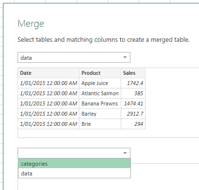 Excel Power Query VLOOKUP merge dialog box