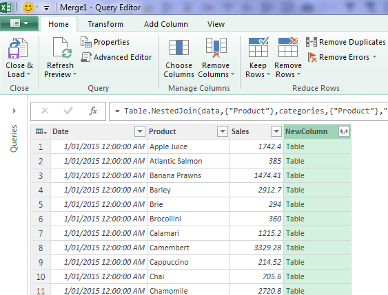 Expand Column in Power Query