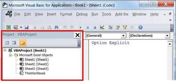 VBA Editor and Project Explorer