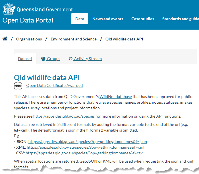 QLD Wildlife API