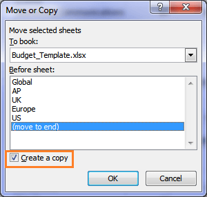 Excel move or copy dialog box