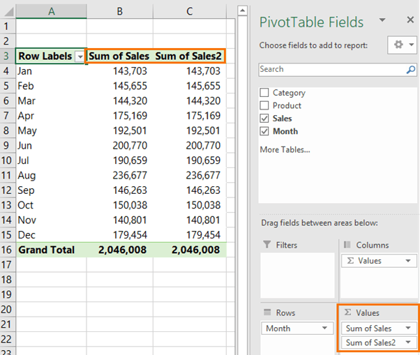 regular PivotTable