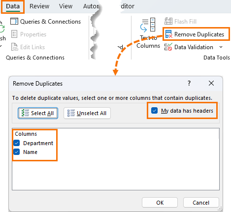 Remove Duplicates tool