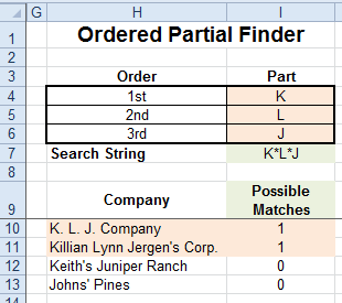 Excel SEARCH list for matching strings
