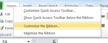 Right Click Menu to Customize the Ribbon