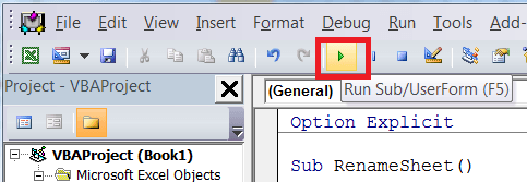 VBA Run Button